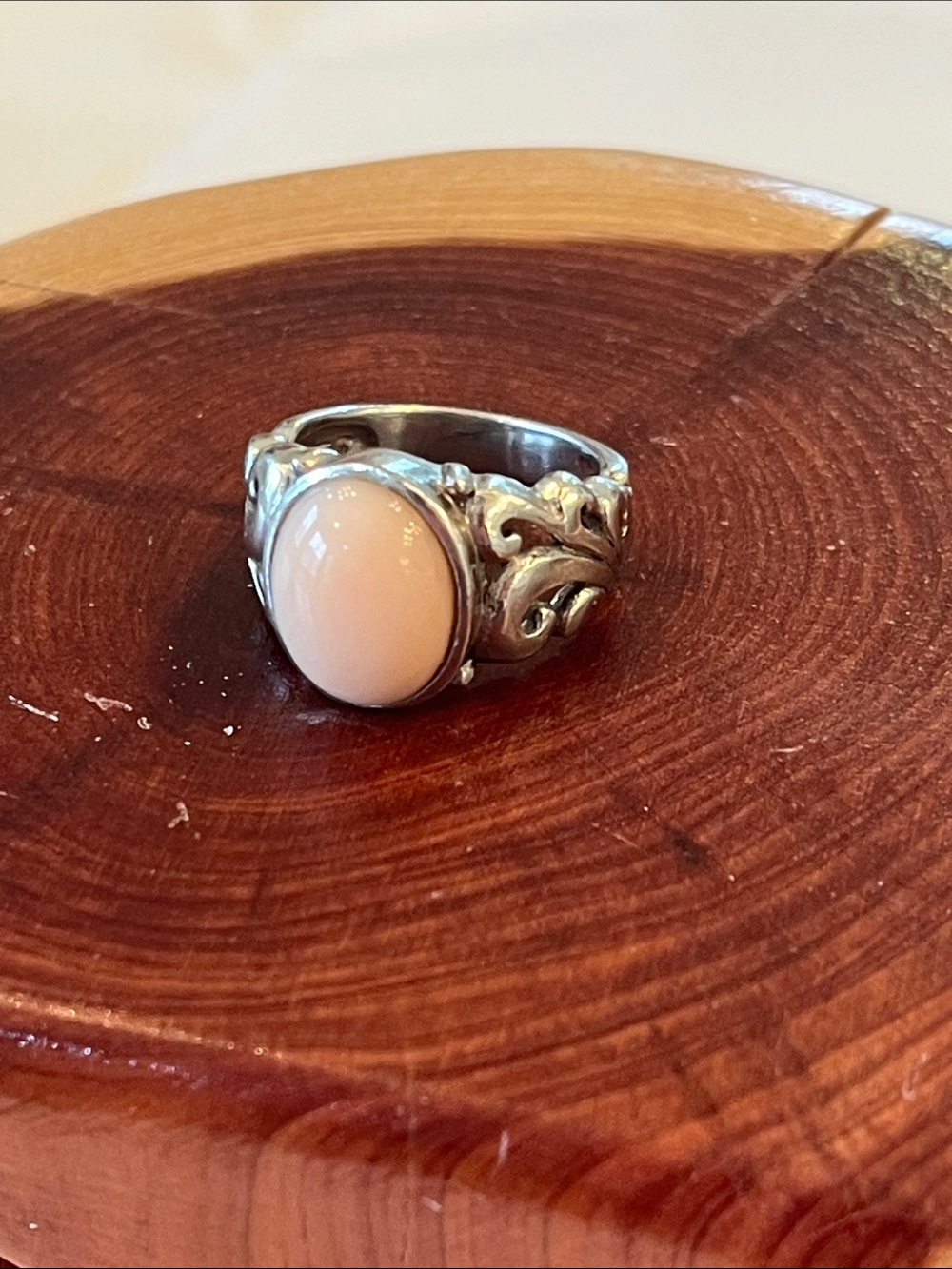 Pink Coral .925 Size 5 Ring with Scroll design